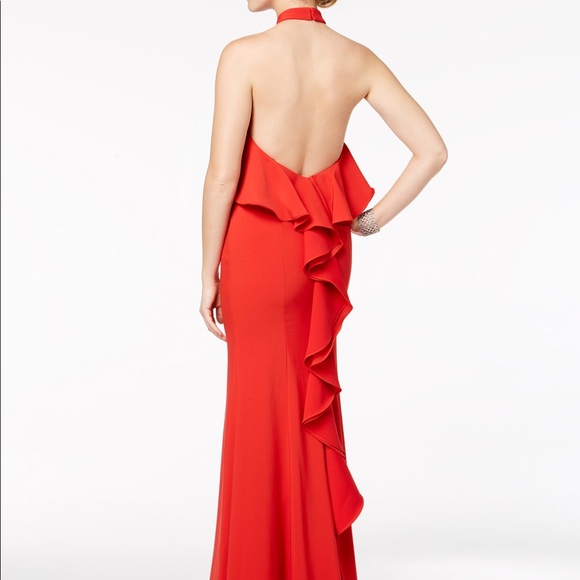 ruffle open back dress